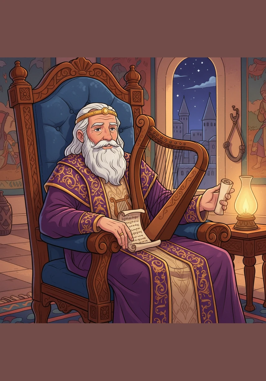 David termine sa vie comme un roi sage et respecté, laissant derrière lui un héritage de paix et de chants magnifiques. Il enseigne à ses enfants que Dieu aime par-dessus tout ceux qui gardent un cœur pur et sincère. L'histoire du petit berger devenu roi continue d'inspirer les cœurs du monde entier.