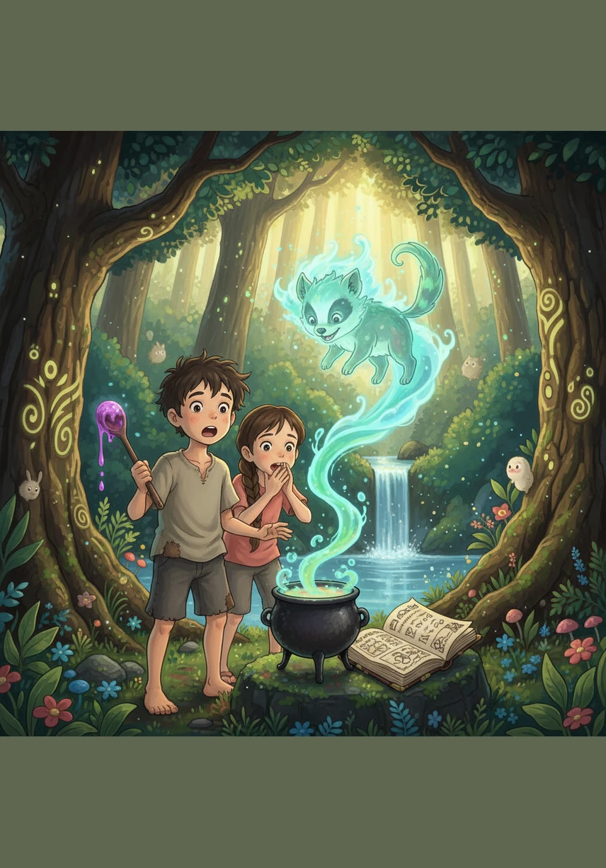 As he stirs the thick mixture with a silver dagger, Pedrolito accidentally drops a rare tarot card into the pot. A massive cloud of black smoke erupts, taking the shape of a giant, laughing raven that begins to peck at the thatched roof.