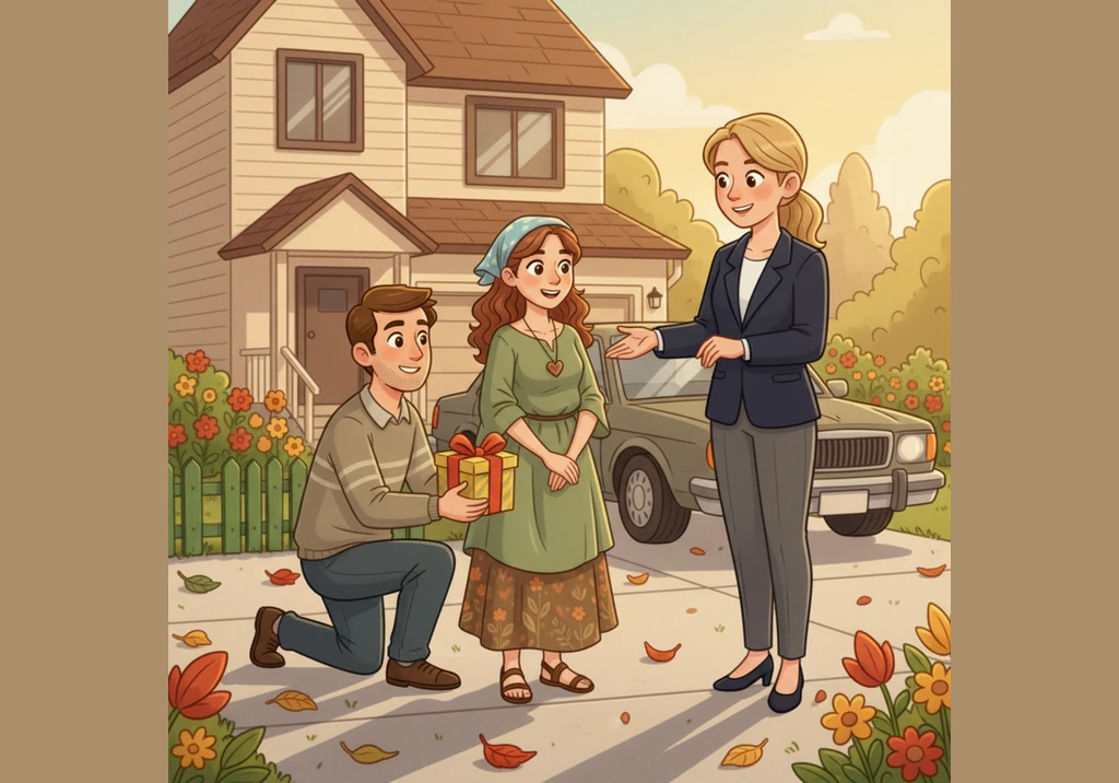 Lily stood in the driveway, her eyes wide with wonder as she gazed at her brand-new, cherry-red bicycle. The sunlight glinted off the polished chrome