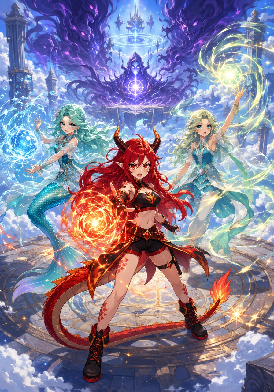The day of the Grand Exam arrived, and the girls stood in a floating arena high above the clouds. Each had to perform a feat of magic that represented their true essence, facing illusions that tested their courage and skill.