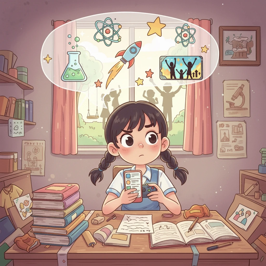 Một ngày nọ, trong khi đang lướt mạng xã hội, An thấy một bài viết về những người đã thành công bằng cách nỗ lực hết mình. An bắt đầu suy nghĩ về ước mơ của mình: trở thành một nhà khoa học tài giỏi. Cô bé quyết định thay đổi.