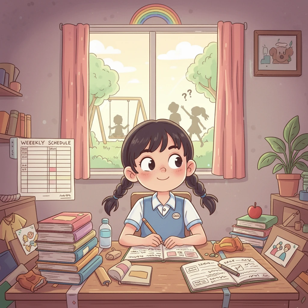 An bắt đầu lập một kế hoạch học tập chi tiết, ghi rõ những mục tiêu ngắn hạn và dài hạn. Em đặt ra thời gian biểu rõ ràng, dành thời gian cho việc học, đồng thời vẫn giữ được những hoạt động vui chơi lành mạnh. Bàn học của An luôn gọn gàng.