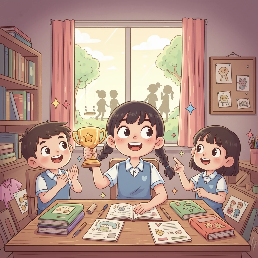 An bắt đầu tìm thấy niềm vui trong việc học. Cô bé thích thú khám phá những điều mới mẻ, tự hào khi đạt được những kết quả tốt. Tình bạn của An với những người bạn cũng ngày càng sâu sắc hơn, vì cả hai cùng nhau học tập và hỗ trợ lẫn nhau.