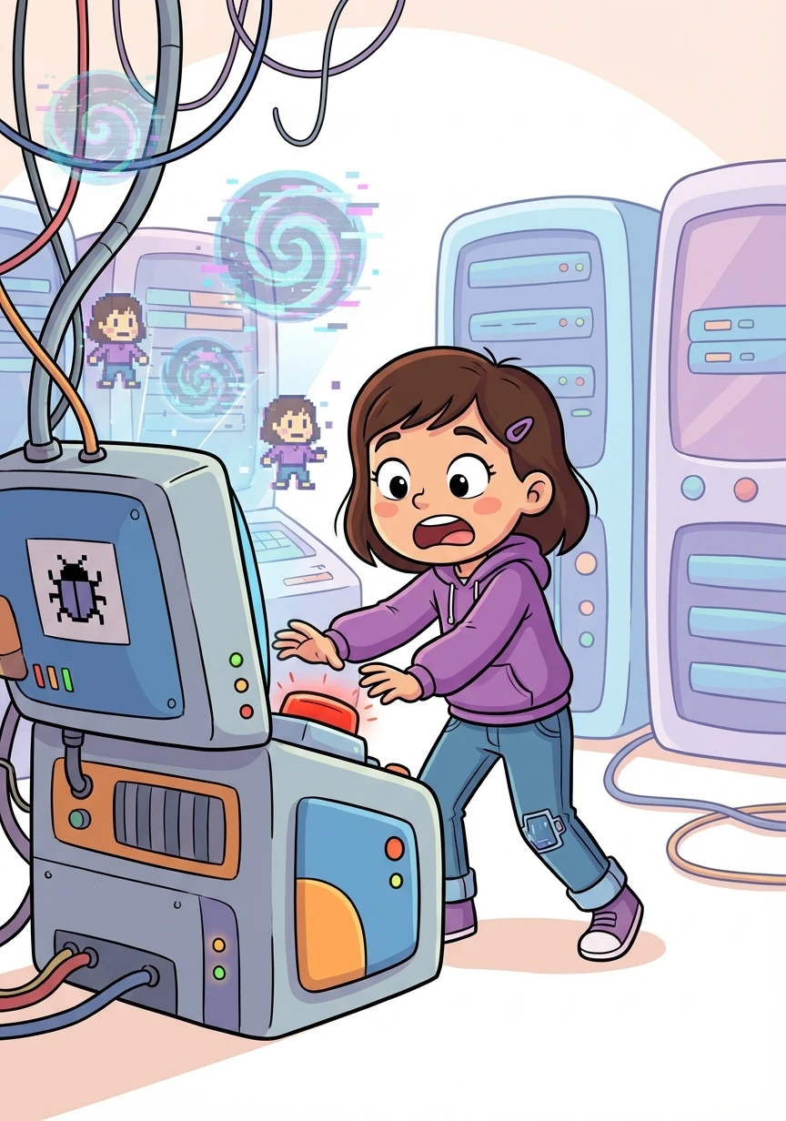 Sofia descubre que un antiguo programa defectuoso es el culpable de la duplicación. ¡Pero desactivarlo podría tener consecuencias inesperadas!