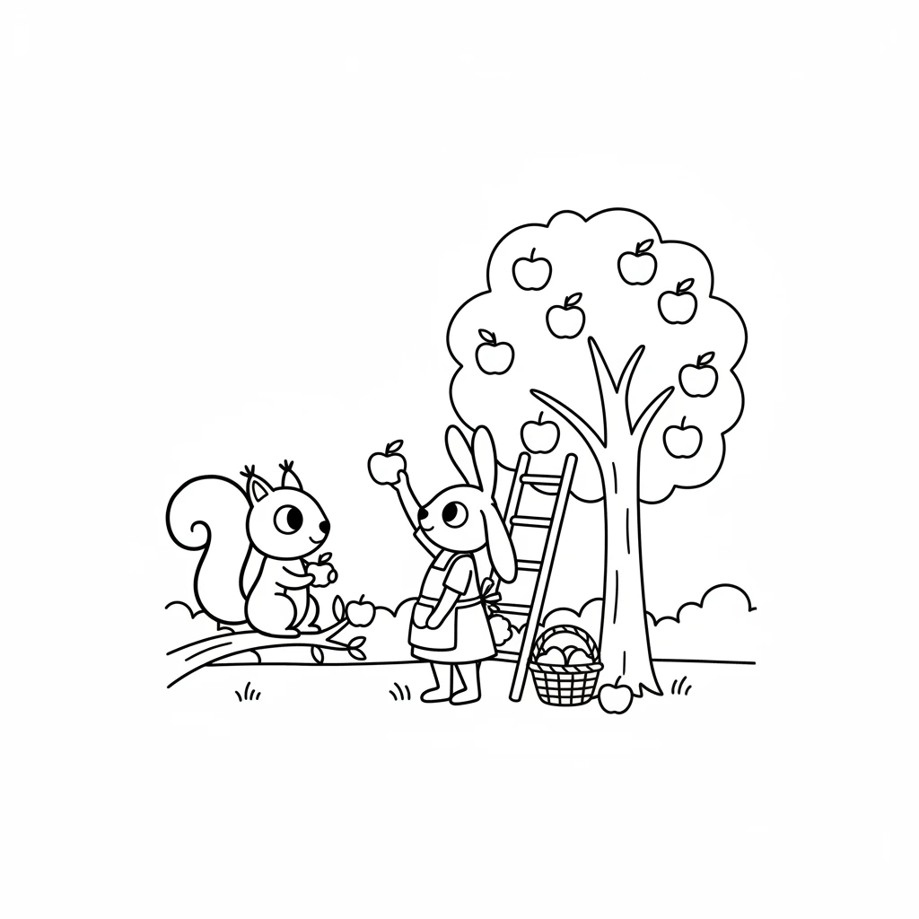 Pip saw his friend Rosie Rabbit picking juicy red apples. Everyone was busy preparing for the big feast.