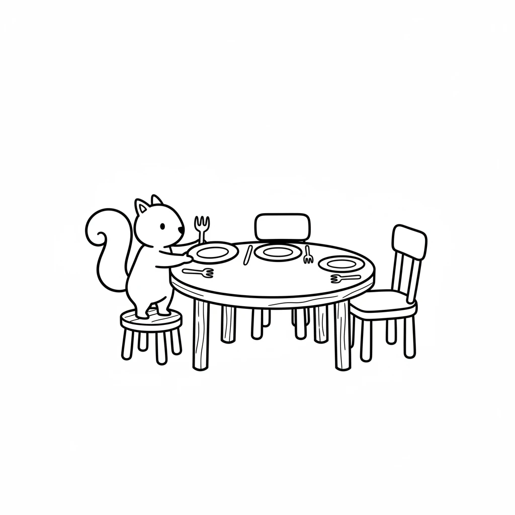 Then, it was time to set the table. Pip carefully placed plates and shiny forks for everyone. The table looked warm and inviting.