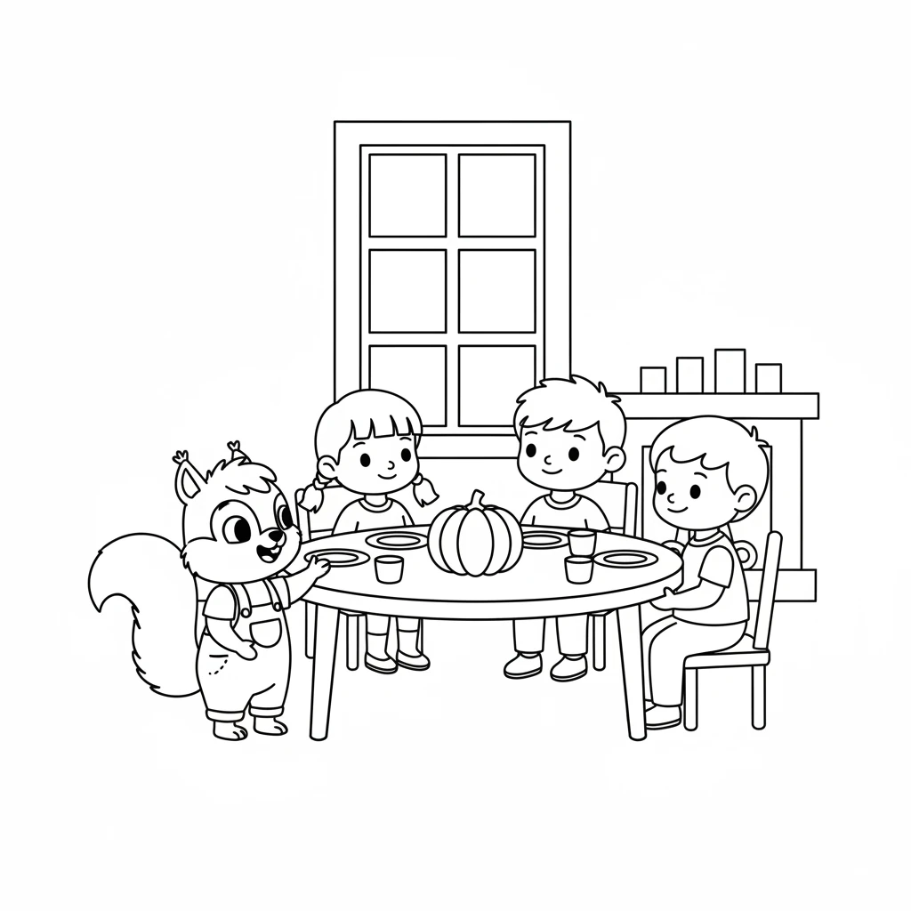 Before eating, Pip's dad asked everyone to share one thing they were thankful for. Pip was thankful for his wonderful family and friends.