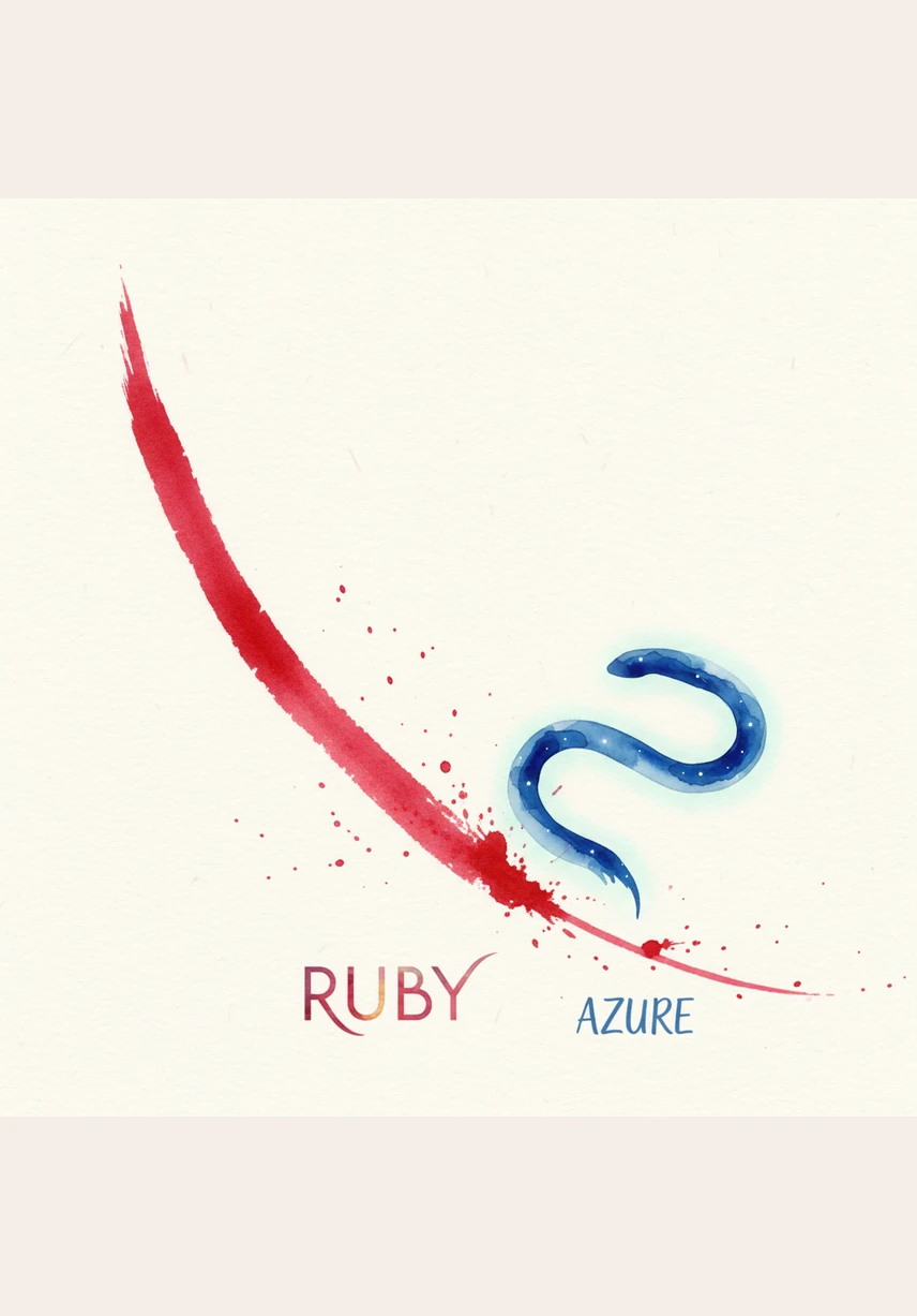 In a vast, silent world of pure white, a vibrant red line named Ruby rests quietly. She begins to wiggle her tail, feeling a sudden spark of energy coursing through her crimson form.