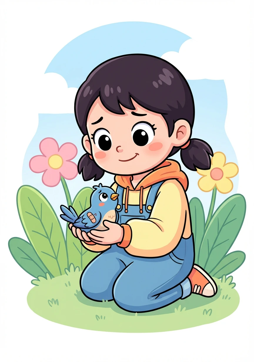 金佳勤发现了一只受伤的小鸟。她小心翼翼地把它捧在手心里,想帮助它。