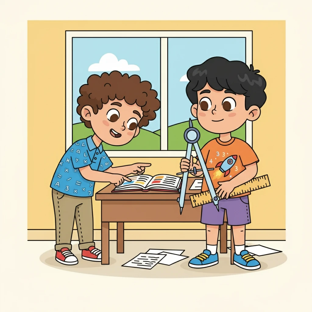 لاحظ خالد خطأً في أحد حسابات يحيى، فأشار إليه بلطف. تقبل يحيى الملاحظة، وعاد لمراجعة خطوته، مُظهِراً روح التعاون. لقد كانا يسعيان للدقة والتميز.