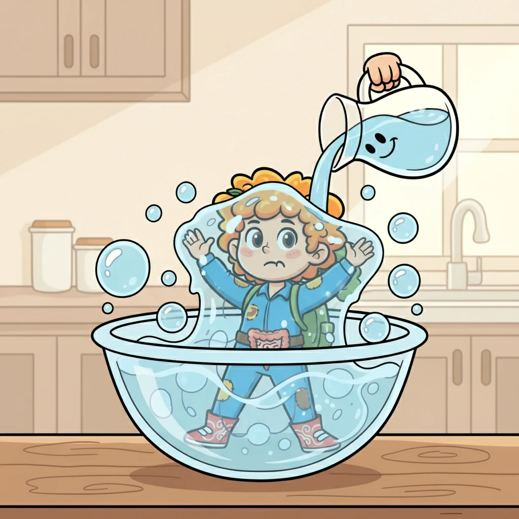 Suddenly, Fifi was scooped up and mixed with water, transforming into a bubbly, gel-like friend. She felt a little nervous, but also excited for what was to come. She knew this was the start of her amazing journey.