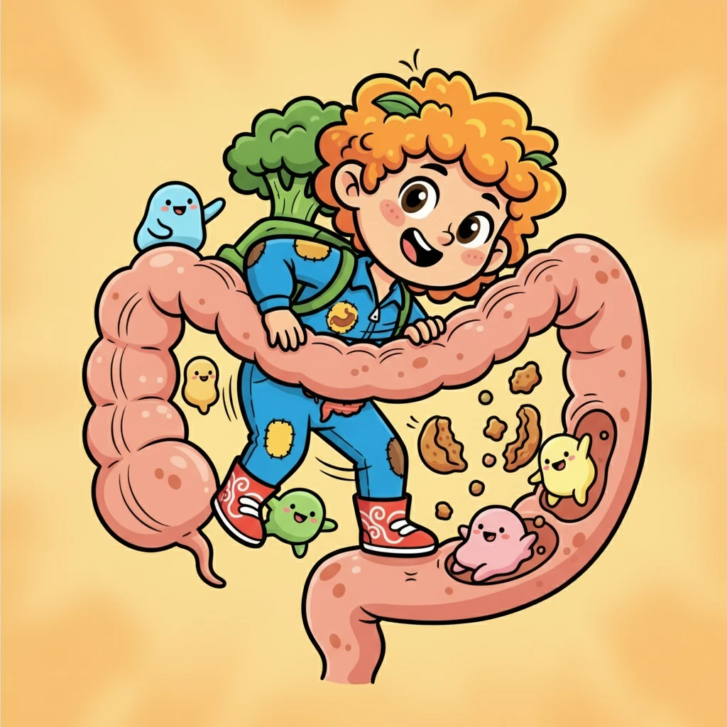 Next, Fifi was gently squeezed into a long, winding tube: the small intestine. Here, she encountered tiny helpers who were breaking down the food. Fifi, however, remained mostly unchanged, a big, helpful presence. She helped slow down the food's movement.