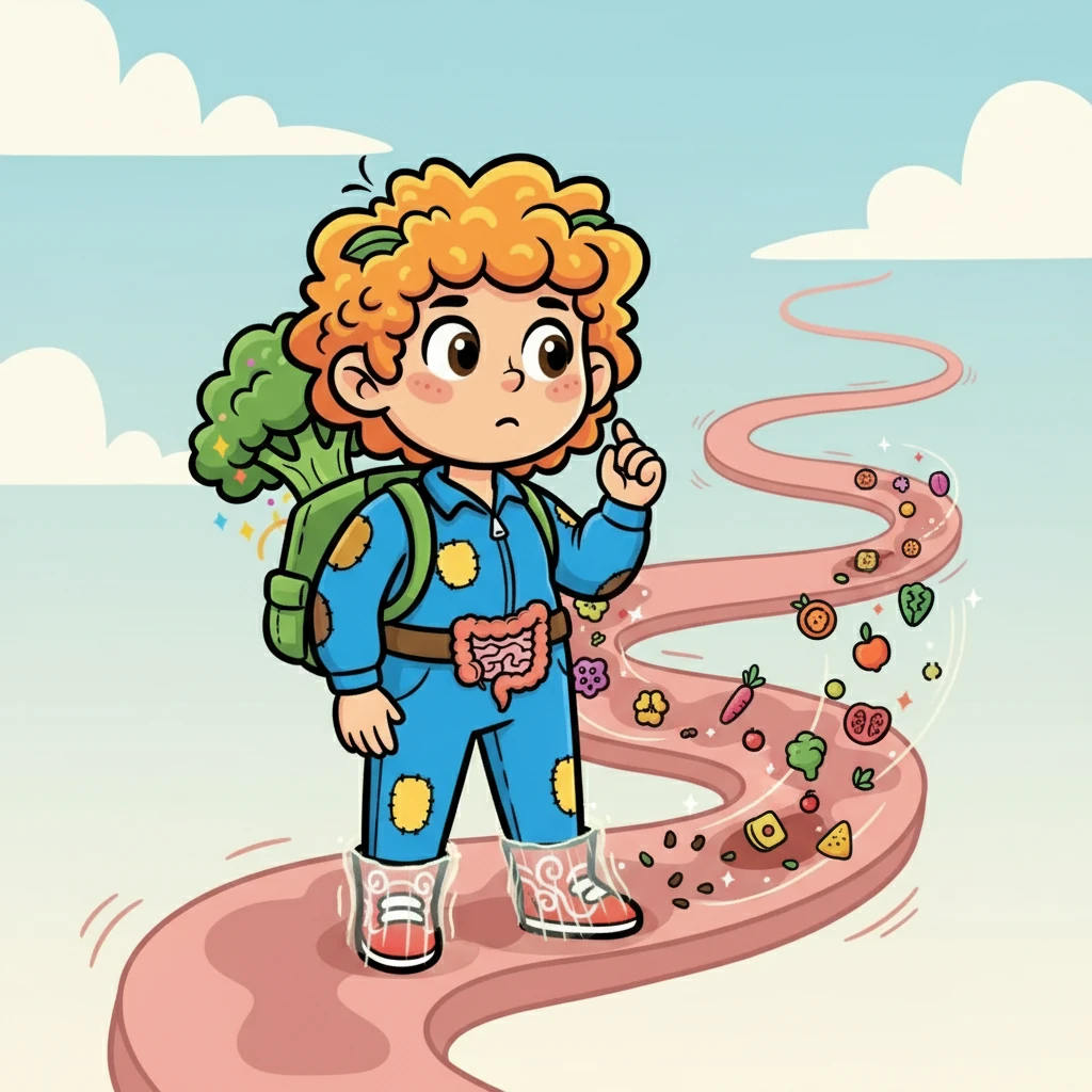 As Fifi traveled, she noticed the other food particles being absorbed, leaving her behind. She realized she was different, not meant to be broken down. Instead, she was there to help everything move smoothly and keep things tidy.