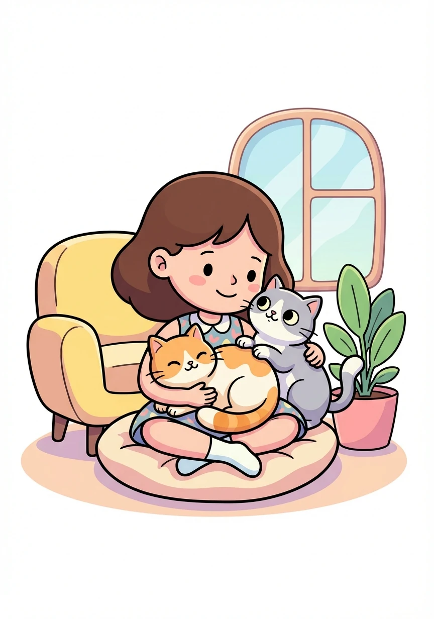 Sus dos gatitas, que la acompañaron en su viaje, siempre estuvieron a su lado, brindándole consuelo y cariño incondicional.