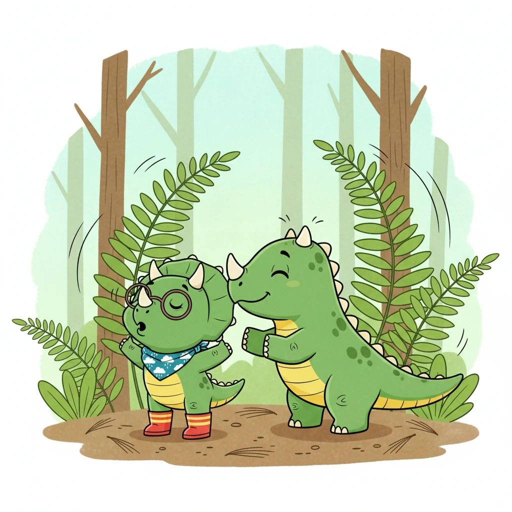 Mama encouraged Trix to take deep breaths, just like the ferns swaying in the breeze. She inhaled deeply, then slowly exhaled, trying to match the rhythm of the forest. The air felt heavy with the scent of pine.