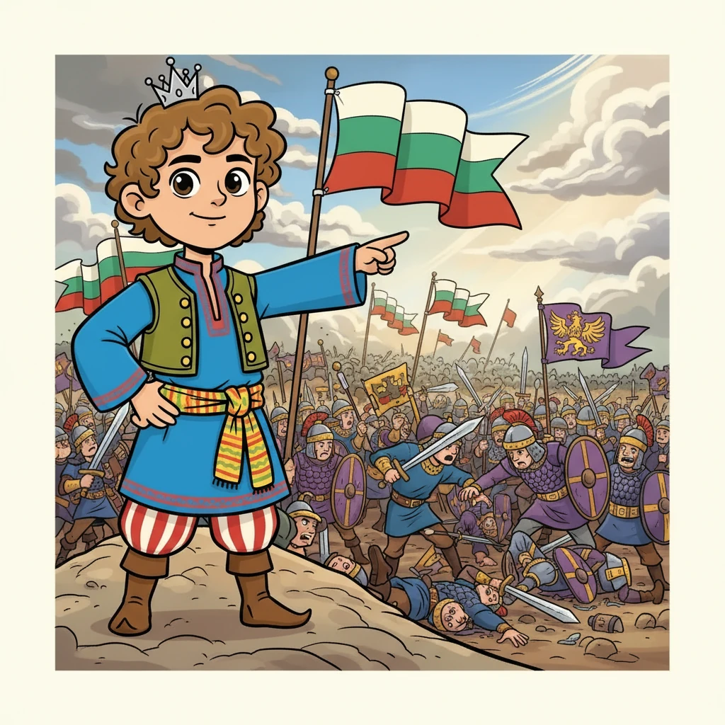 Симеон, вече цар, наблюдава как неговите войски побеждават византийците в голяма битка. Знамената на България гордо се веят над бойното поле. Страхът от враговете е победен от храбростта на българските воини.