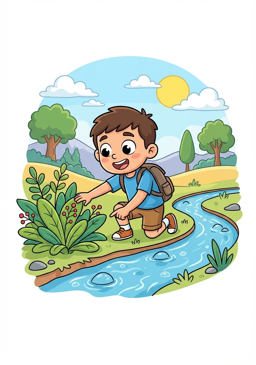 Movido por la necesidad, Ricardo comienza a explorar el área. Encuentra algunas plantas comestibles y un pequeño arroyo, una luz de esperanza en su desesperación.