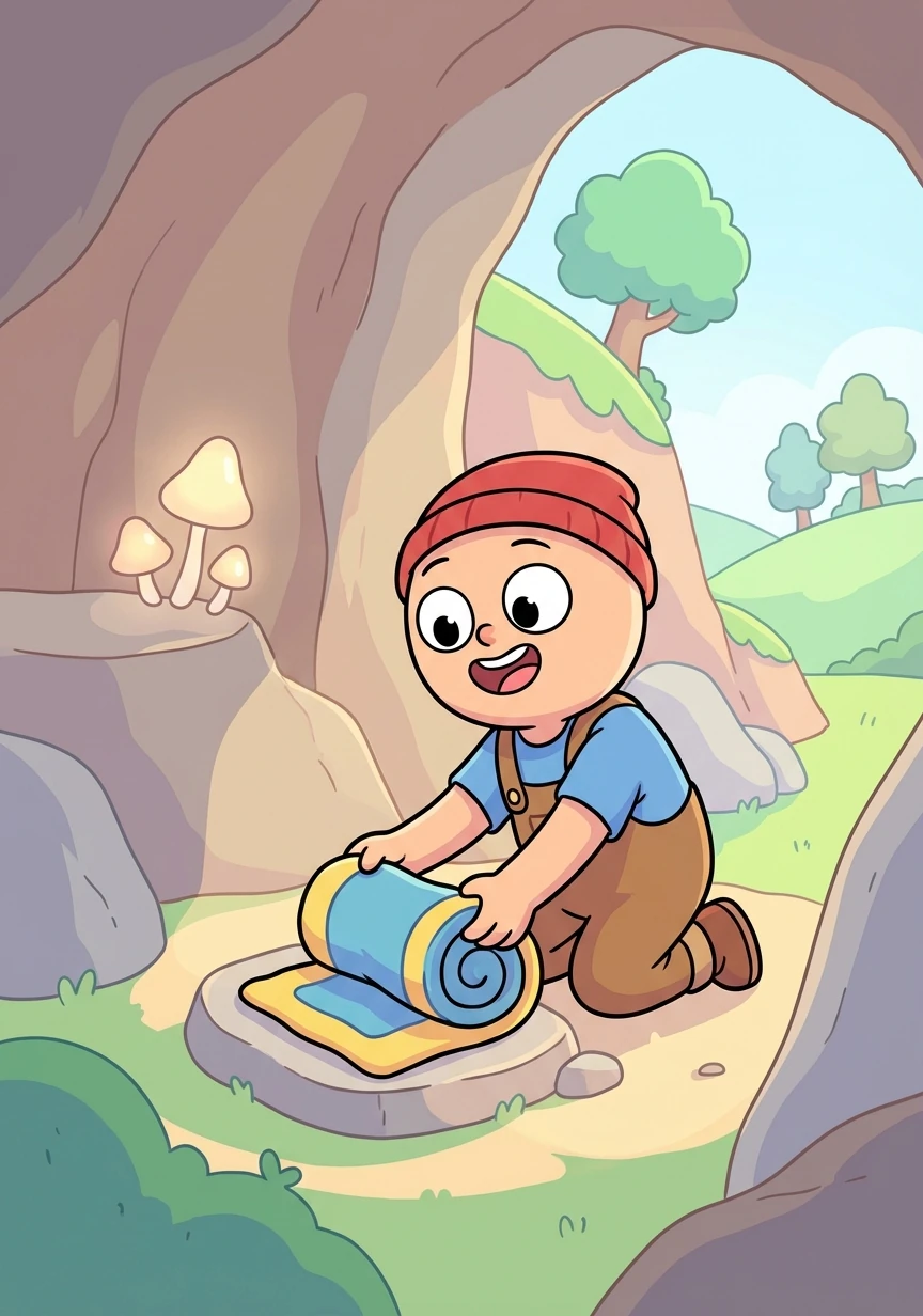 Un día, mientras explora, Ricardo encuentra una cueva. La convierte en su hogar, haciéndola más segura y confortable.