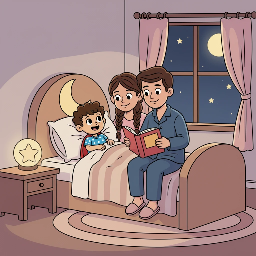 Malam tiba, Bintang sudah merasa lebih baik. Mama dan Papa membacakan cerita sebelum tidur. Bintang tersenyum bahagia.