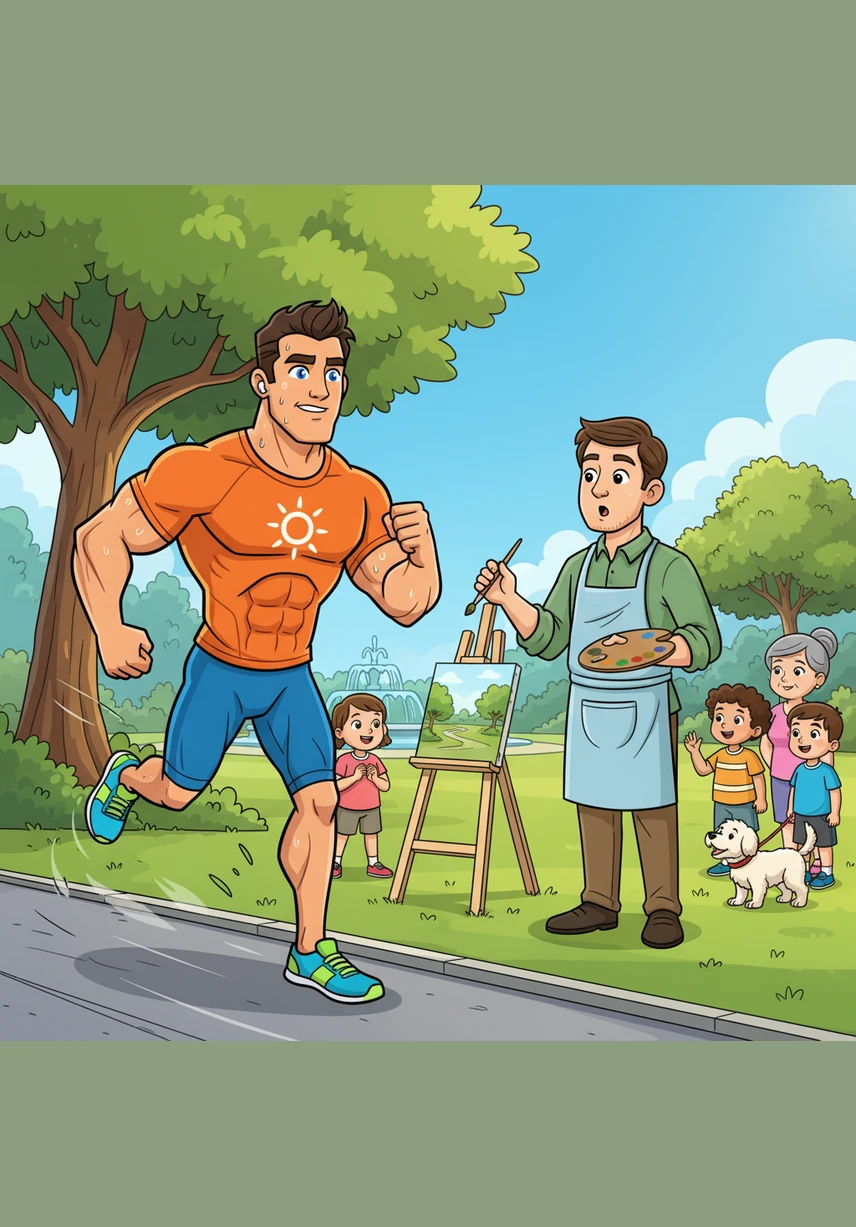 Feeling more energetic and focused than ever, Oliver goes for a brisk walk in a beautiful, sun-drenched park. His skin glows with health, and his eyes sparkle with the confidence of someone who has successfully taken charge of his well-being.