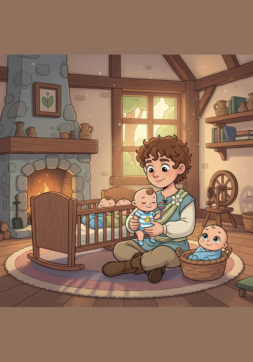 Inside the cottage live three brothers: brave Asher and his twin baby brothers, Zack and Zeon. Zack has round, rosy cheeks and a joyful giggle, while baby Zeon has bright eyes that capture the twinkling light of the stars.