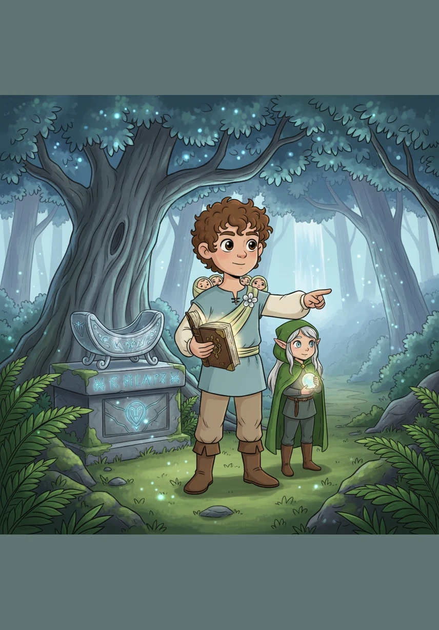 The silver moth flutters above them, explaining that the blossoms of the Great Silver Tree grant special gifts to those with pure hearts. Asher holds his brothers close, watching as the glowing petals begin to swirl around them in the breeze.