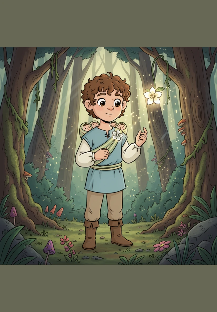 Finally, a shimmering blossom lands softly on Asher’s shoulder, granting him the gift of always finding his way back home. He feels a warmth spread through his heart, knowing he will always be able to protect and lead his brothers.