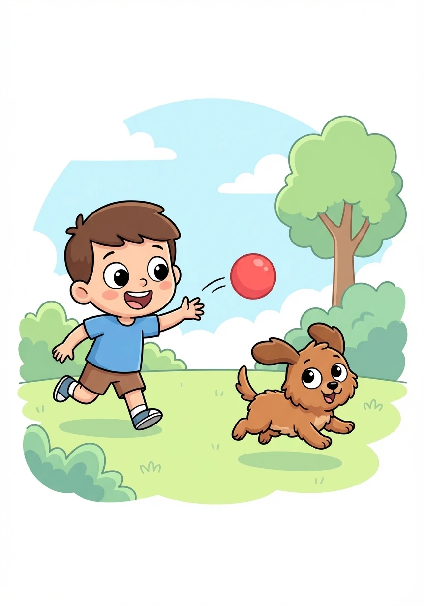 Timmy and Cinnamon played in the backyard. Timmy threw a bright red ball, and Cinnamon chased after it, his little legs pumping as fast as they could.