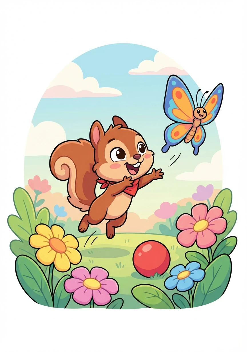 Suddenly, Cinnamon spotted a butterfly fluttering near the flower garden. He forgot all about the ball and started chasing after the colorful insect.