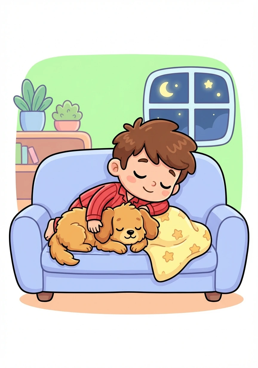 Cuddled together on the couch, Timmy and Cinnamon drifted off to sleep. They were the best of friends, ready for more adventures tomorrow.