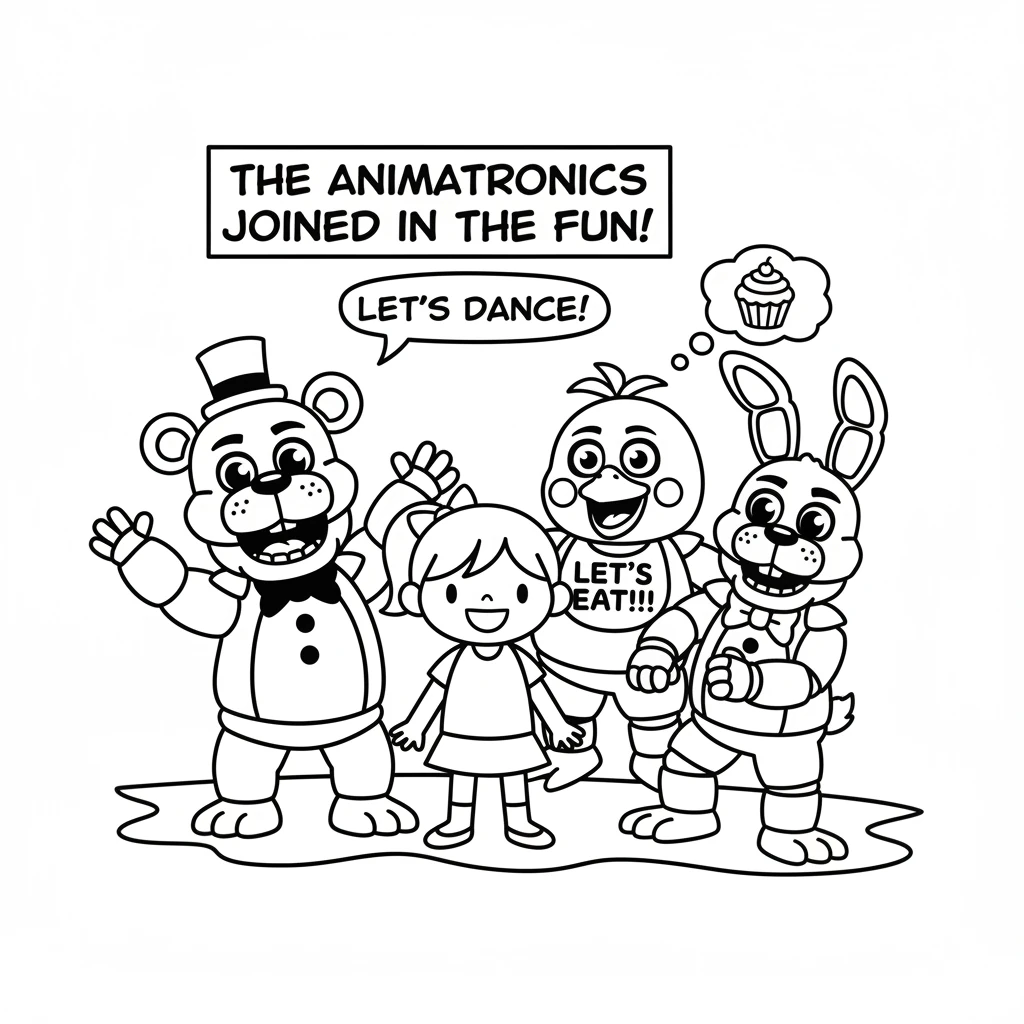 The animatronics began to move, gathering around Lily with happy, open smiles. They were ready to join in the fun, their hearts filled with the joy of