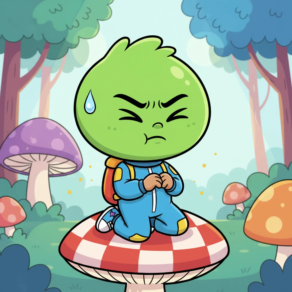 Turbo closed his eyes, his brow furrowed in deep thought. He concentrated very hard, trying to remember where he had last seen the precious map. A tiny drop of sweat formed on his round, green head as he pondered.