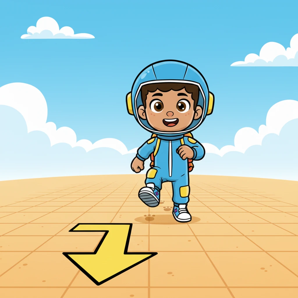 With a determined waddle, Turbo began his journey across the sandy grid he imagined. Tiny footprints appeared behind him as he took three big steps forward. Then, a little arrow showed him turning left, ready for the next part of his quest.
