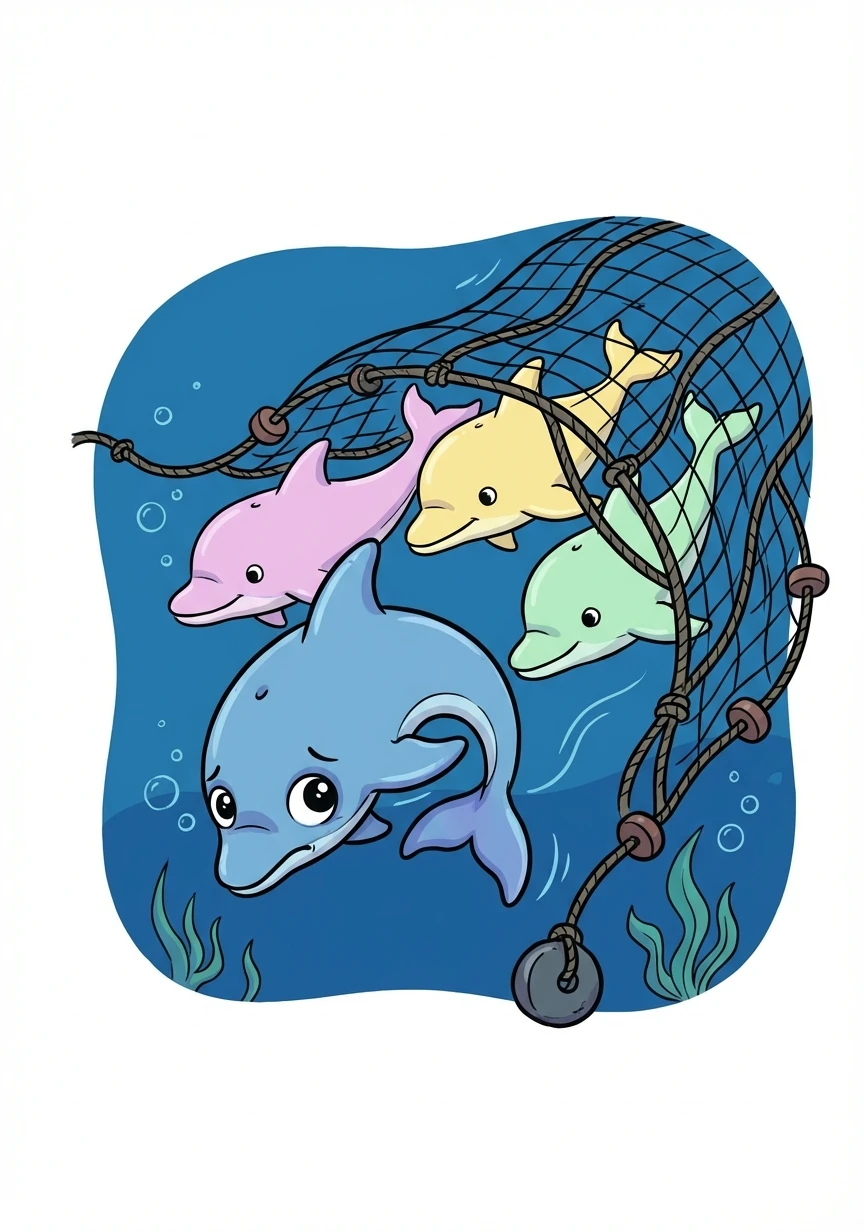 But the journey isn't without its dangers. A large fishing net looms ahead, a threat to Echo and her pod. They must navigate carefully to avoid becoming entangled.