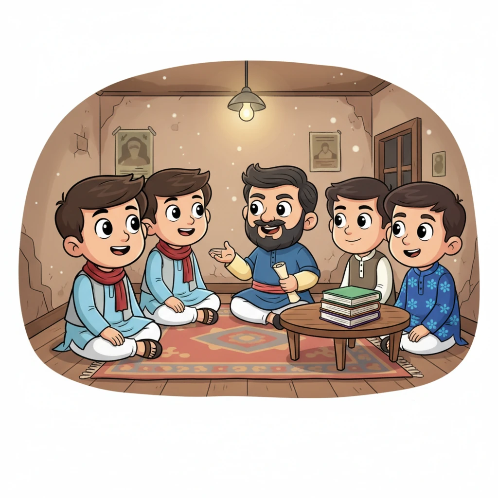 এক পুরনো বাড়ির ছোট ঘরে সোমেন তার রাজনৈতিক গুরু রণেশ দাশগুপ্তের সাথে বসে আছে। রণেশ তাকে বিপ্লবের পথ দেখাচ্ছেন, আর সোমেন মন দিয়ে শুনছে, তার চোখে নতুন এক স্বপ্ন উঁকি দিচ্ছে। তাদের পাশে আরও কয়েকজন উজ্জ্বল মুখের তরুণ।