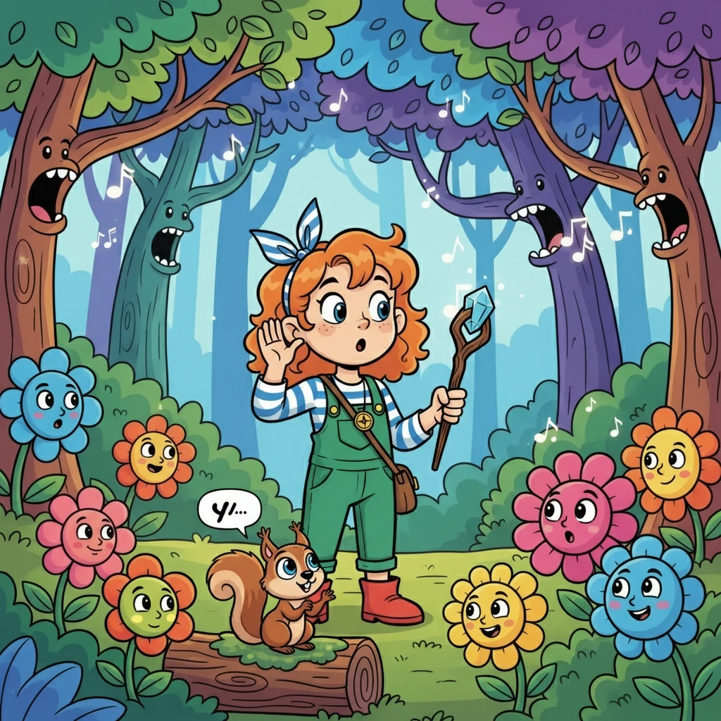 Il se retrouva dans une forêt enchantée, où les arbres chantaient et les fleurs parlaient. Un petit écureuil aux yeux brillants s'approcha de lui, l'air curieux. Ifsene, surpris, entendit distinctement ce que l'écureuil disait.