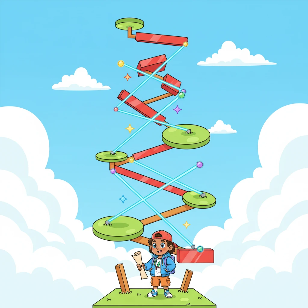 The map led Pete to an impossibly tall obby, a towering obstacle course made of bouncy green pads, slippery red blocks, and glowing blue laser beams. It stretched far into the sky, looking like a giant, playful puzzle. Pete gulped, but a spark of excitement danced in his pixelated eyes.