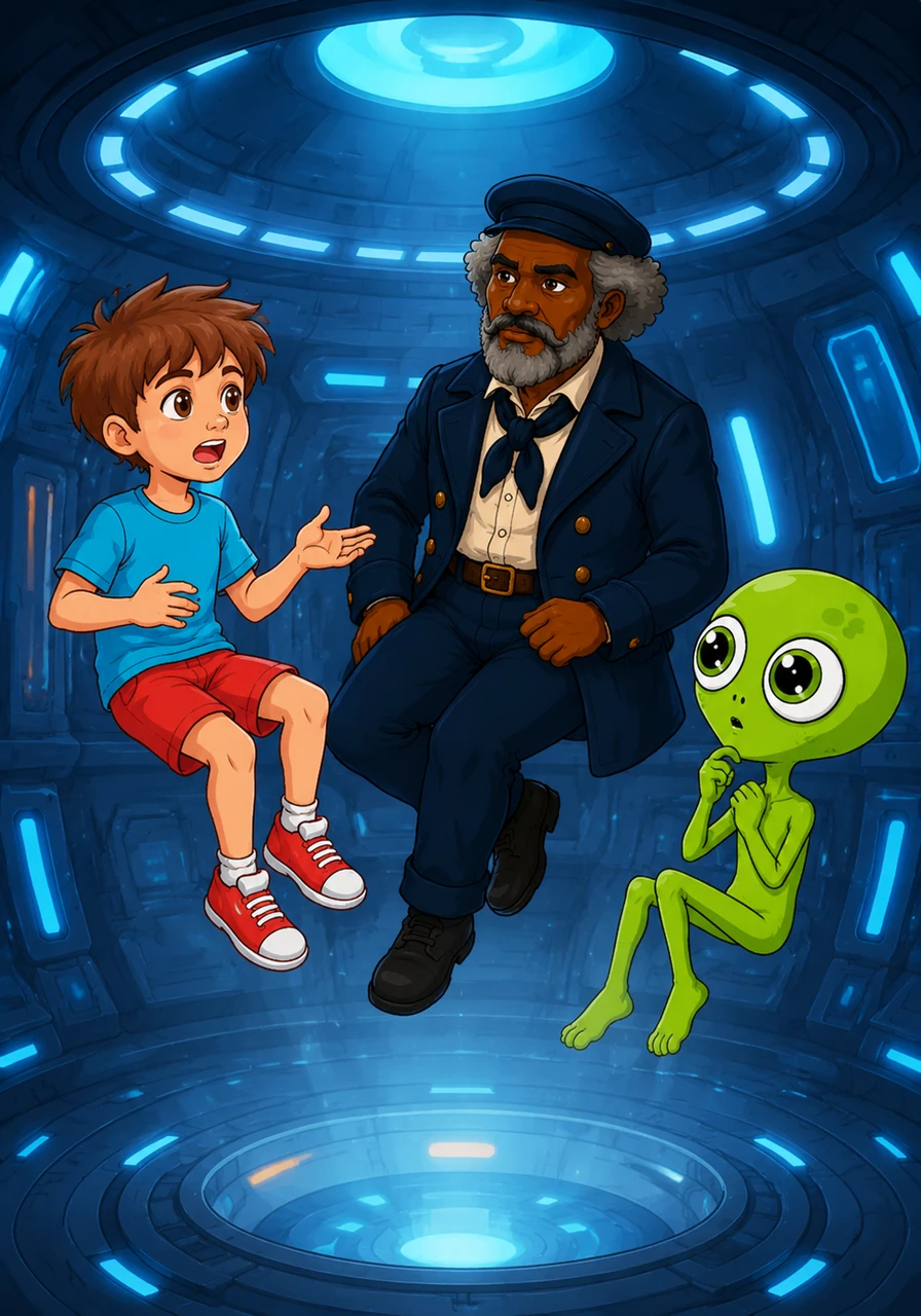 I am floating in a room of glowing blue lights on an alien ship after a mysterious beam pulled me from my backyard. To keep my courage up, I have started telling a curious, wide-eyed alien the story of a man named Frederick Douglass who also had to fight for his freedom.