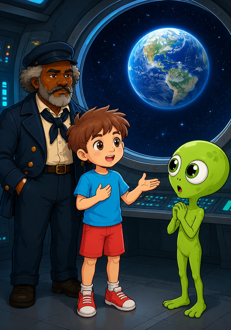 The little alien looks at me in awe as the distant Earth glows like a blue marble through the spaceship window. I tell my new friend that just like Frederick Douglass, we must use our voices to stand up for what is right, no matter where we are in the universe.