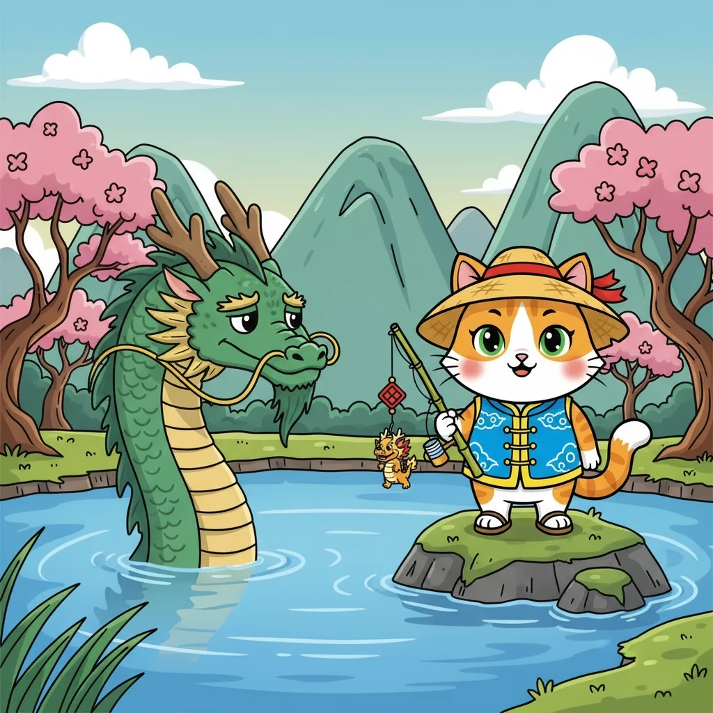 咪咪并没有害怕，它好奇地看着龙王，问道：“您是……龙王吗？为什么会在水里？”龙王叹了口气，讲述了自己因为一些原因而暂时失去力量的故事。