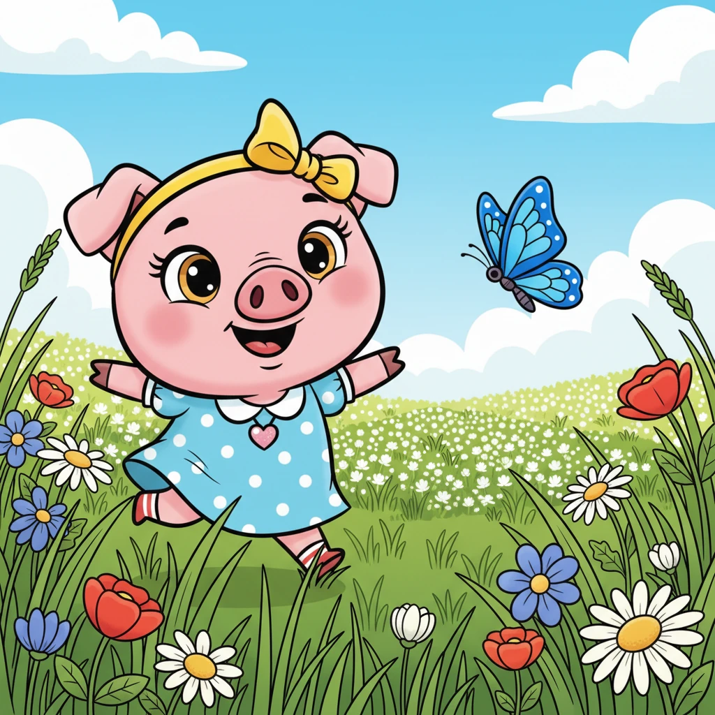 Іншого дня повз Розі пролетів чудовий синій метелик, ведучи її за собою у веселу погоню. Вона пробігала крізь високу траву та барвисті квіти, слідуючи за його танцем. Метелик зрештою привів її до прихованої галявини солодкого конюшини.