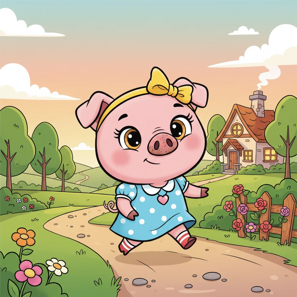 Коли наближався вечір, Розі, трохи втомлена від денних пригод, почимчикувала додому. Її п'ятачок все ще був трохи брудний, а хвіст задоволено виляв. Вона знала, що на неї чекає теплий прийом.