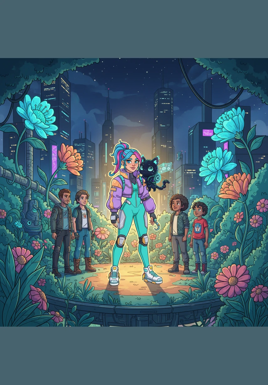 Elara stands in her now-blooming garden, surrounded by golden light and the friends she helped along her way. She finally understands that she doesn't have to wait for love to find her, because she has become the very source of the love she was seeking.