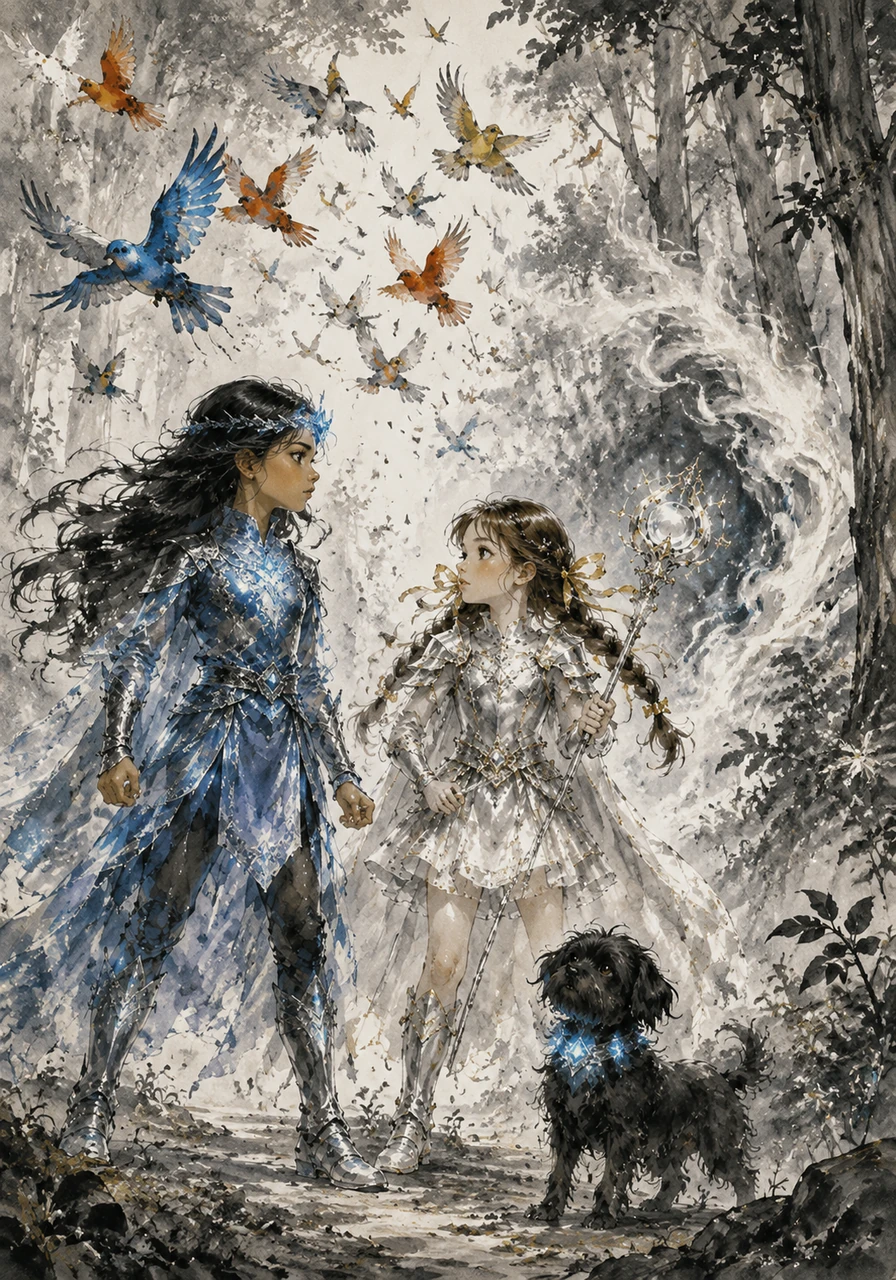 Suddenly, a group of colorful forest birds flies overhead in a panic, escaping from a swirl of magical mist creeping out from between the trees. Mía and Maite exchange a serious look, knowing that the magical creatures from the hidden realm are causing trouble again.