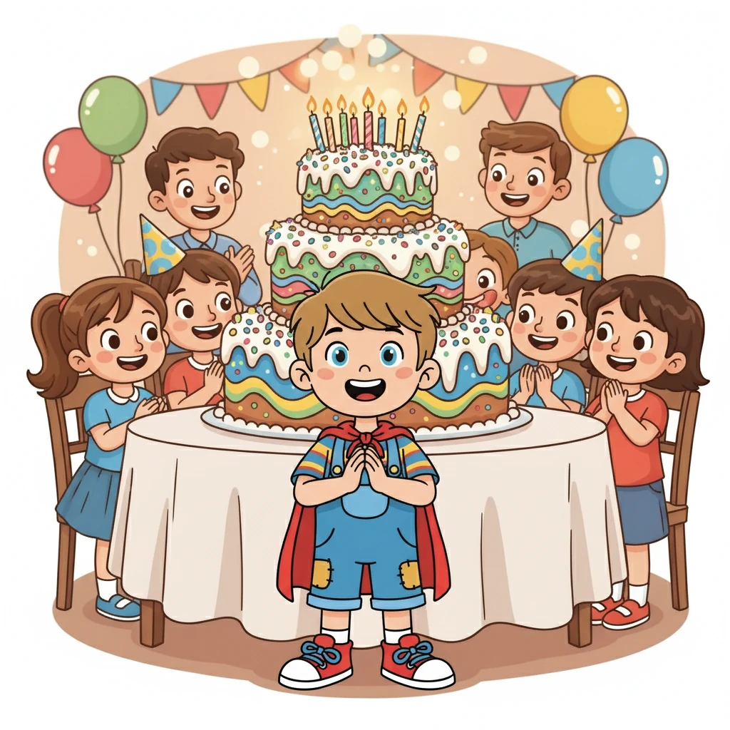 All eyes turned to the centerpiece of the party: the birthday cake. It was a masterpiece, adorned with colorful frosting, sparkling sprinkles, and cheerful candles. Everyone admired its beauty, already dreaming of the delicious first bite.