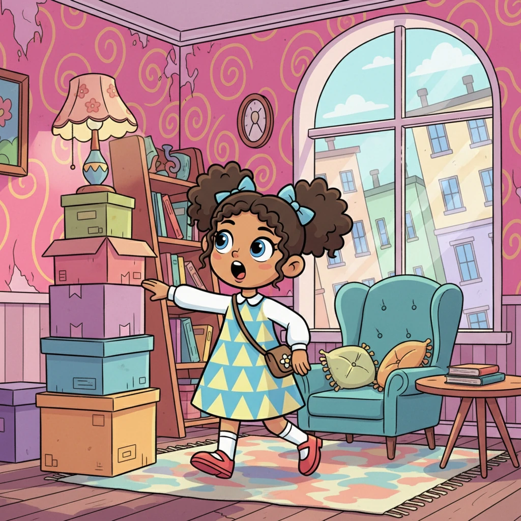 They arrived at their new home: a quirky, slightly lopsided apartment building painted in mismatched pastel colors. Inside, the rooms were filled with Helen's eclectic furniture and bright, slightly peeling wallpaper. Jo explored her new surroundings with a mix of weary familiarity and a spark of curious wonder.