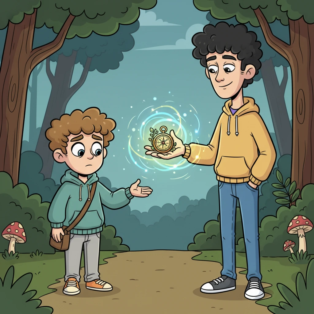 The stranger, with a flourish, presented a small, antique-looking compass that pulsed with a soft, iridescent light. Its golden casing was intricately carved, and the needle spun wildly, pointing in every direction at once. Arthur felt an inexplicable pull towards its shimmering allure.