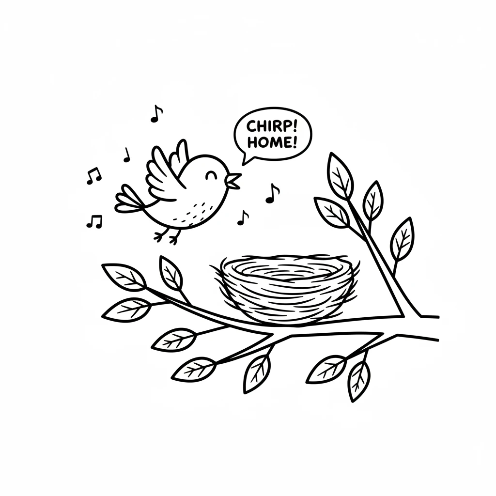 The little bird chirped with joy when it saw its new home. It fluttered its wings excitedly and flew straight into the cozy nest. It felt safe and hap