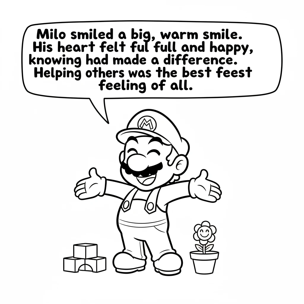 Milo smiled a big, warm smile. His heart felt full and happy, knowing he had made a difference. Helping others was the best feeling of all.