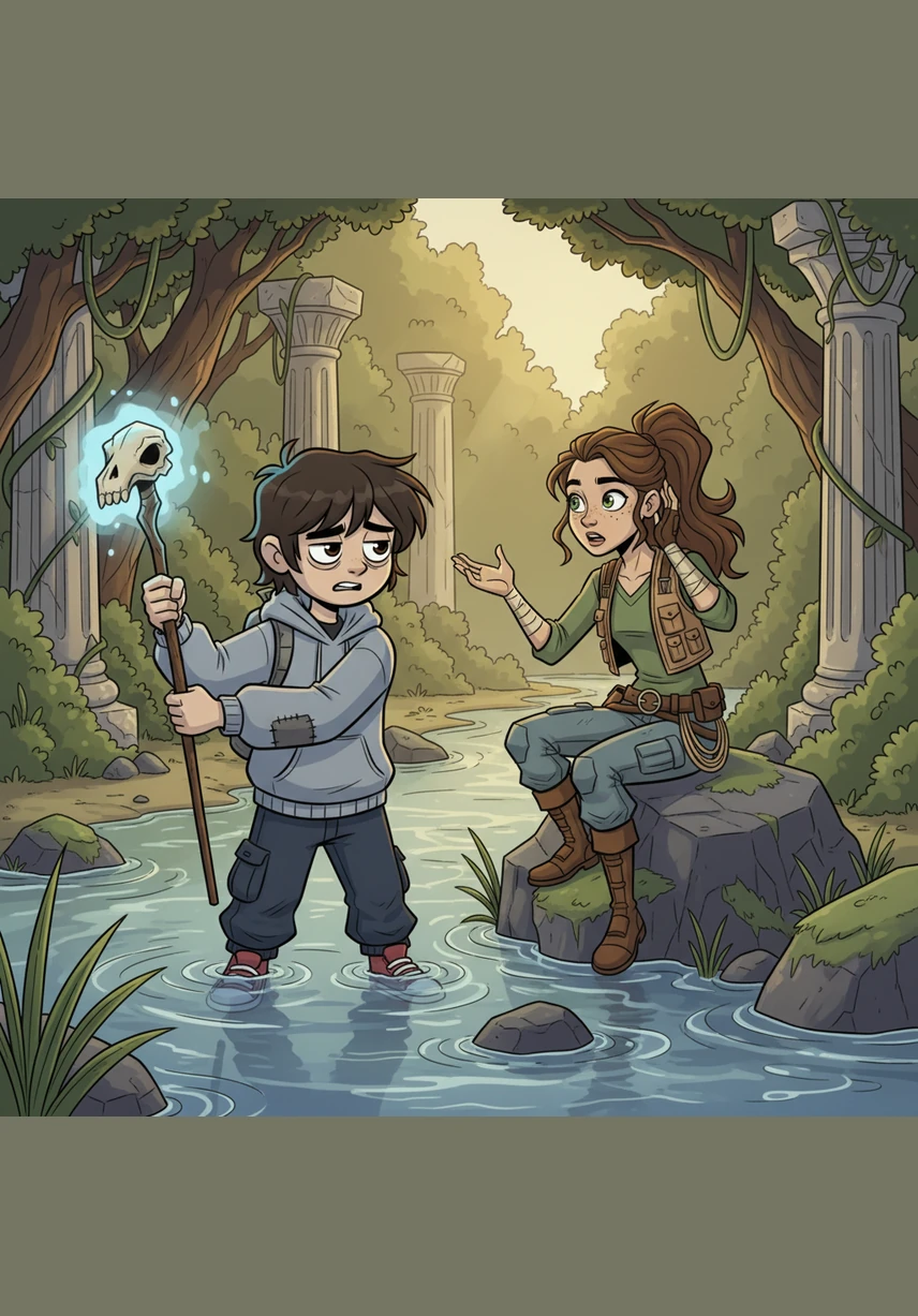 After hours of searching, Leo’s fingers brush against something cold and metallic buried deep in the river silt. He pulls out a shimmering silver locket, his face lighting up with the pure joy of helping a friend in need.